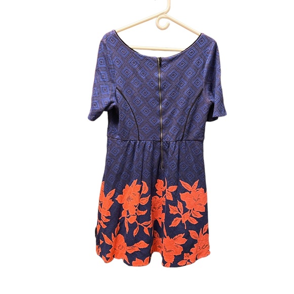 Anthropologie HD in Paris Blue Orange A Line Dress Knee length Large - Picture 2 of 5